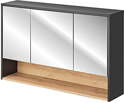 Lomadox Badezimmer Spiegelschrank 120 cm in anthrazit mit Artisan Eiche Nb., B/H/T: ca. 120/75/25 cm