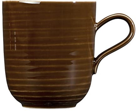Seltmann Weiden Terra Kaffeebecher, 400 ml, Henkelbecher mit spiralförmigem Relief, Spülmaschinen- und mikrowellenfest, Porzellan, Erdbraun