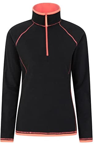 Mountain Warehouse Montana Womens Microfleece - Breathable Ladies Sweater, Quick Drying Pullover, Warm Fleece Jacket, Half Zip - For Spring Summer, Travelling, Outdoors Jet Black Women's Size 8