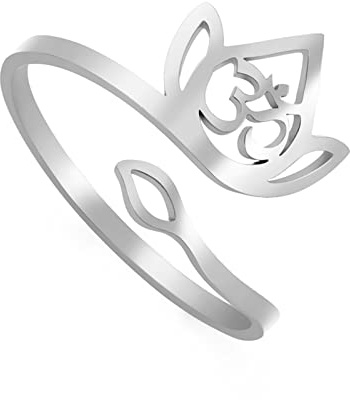 Lotus Om Ring für Frauen Edelstahl Spiritueller Buddhismus Schrift Offener Lotus OM Symbol Ring Religiöser Yogi Symbol Schmuck