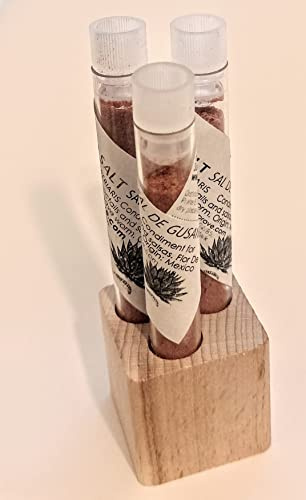 Mexican salt from dried worms alias Sal de Gusano 3x4g in an engraved spruce wood pyramid