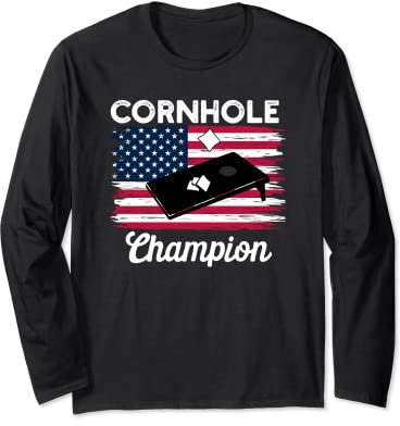 Cornhole-Trophy Champion Lustiger Sitzsack Cornhole Spielerflagge Langarmshirt