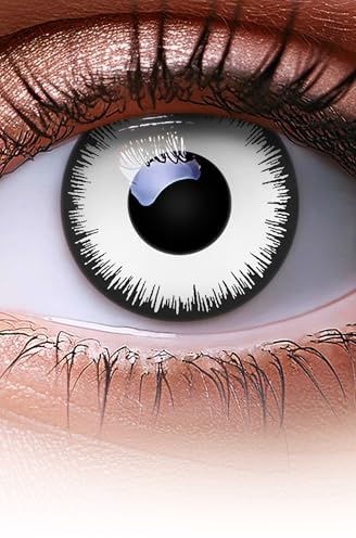 MERALENS Halloween farbige Kontaktlinsen weiß Lunatic white, 2 Stück (1 Paar), Ohne Sehstärke, Kontaktlinse für Cosplay, Karneval, Fasching, Zombie, farbig weisse, weiße Linsen ohne Stärke