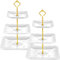 Tatuo 2 Pcs 3 Tier Porcelain Cupcake Stand, White Ceramic Tiered Stand, Cup Cake Holder Tower, Pastry Serving Stand Elegant Dessert Stands for Wedding, Birthday, Tea Party(Lace Square Shape)