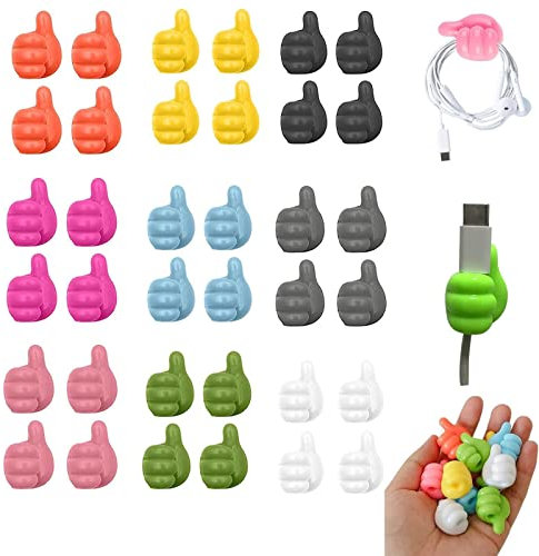 JEOPKO 36Pcs Thumb Cable Holde, Adhesive Hooks Thumbs up Wall Hook, Tidy Clips, Small Hand Hooks, Stick on for Home Office Desk Data Management Hanging Coat Cloth Towel (PXWUKZMHBDDMLMY-BUM)