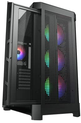 COUGAR DUOFACE PRO RGB Mid Tower PC-Gehäuse mit 2 separaten Mesh-Frontplatten und Glas und RGB-Lüftern (Black)