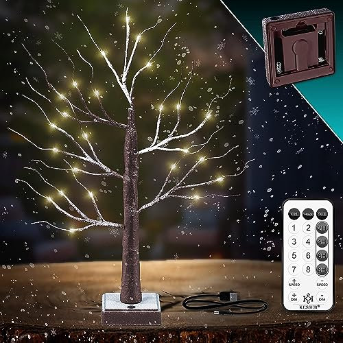 KESSER® Árbol de Luces de Abedul 60 cm LED con Mando a Distancia, Temporizador de 8 Modos, Ramas de luz para Interior, Blanco cálido, LED, árboles, Abedul, decoración navideña para Navidad, hogar