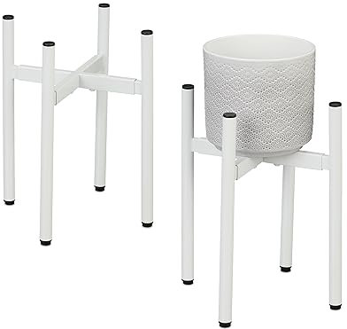 Relaxdays Set 2 Soportes Plantas Ancho Ajustable, 26x26-37x37cm, Portamacetas Metal, Estante Maceta, Blanco, Hierro