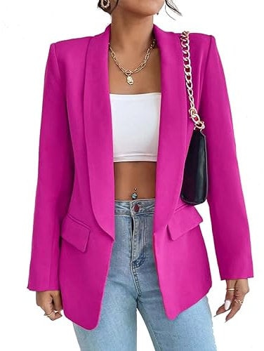 LIAOPUFUS Femme Blazer Slim Fit Elégant à Manches Longues Costume à Revers Business Veste de Costume Tailleur Bureau d'affaires avec Poches Couleur Variétée(M,Rose)