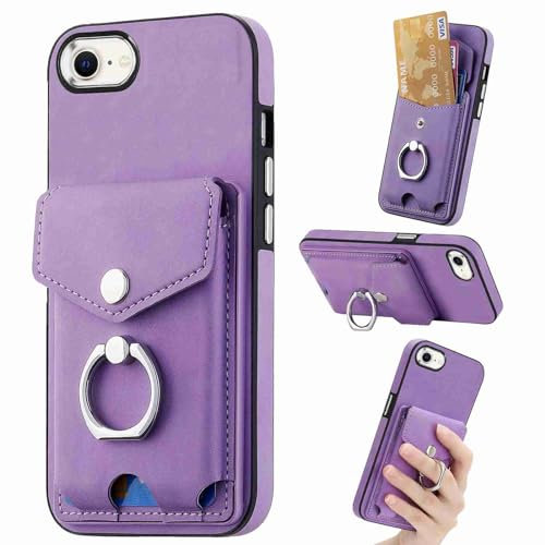 Knoowcase iPhone SE 2020/8/SE 2022/7 Case, PU Leather & TPU Hard PC Wallet Case with Card Slots, Ringholder & Kickstand, Purple