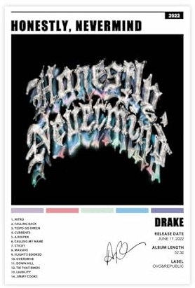Azizat Drake Poster Honestly, Nevermind Album Cover Poster Leinwand Poster Schlafzimmer Dekor Sport Landschaft Büro Zimmer Dekor Geschenk 30 x 45 cm