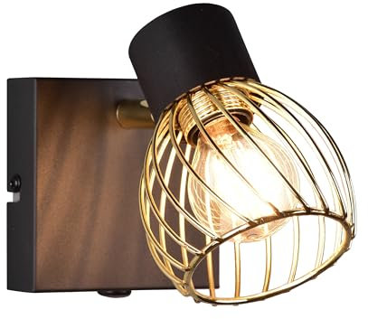 Reality Leuchten Wandleuchte Ardon R81381080, Metall Schwarz matt/goldfarbig, exkl. 1x E14