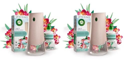 Air Wick Aerosol-Free Automatic Air Freshener Spray Kit| Eucalyptus| 1 Gadget, 1 Refill and 2 AA Batteries| 24x7 Active Fresh Odour Neutraliser | Lasts Up to 70 Days (Pack of 2)
