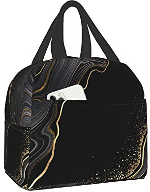 BigOtters Isolierte Lunchtasche mit schwarzem Onyx und goldenem Marmor, auslaufsicher, für Erwachsene, Lunch-Tasche für Damen, Herren, Lunchboxen, Arbeit, Reisen