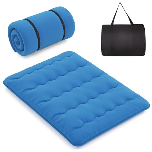 LIFEZEAL Futón Japonés Plegable y Portátil (Azul, 90 x 200 cm) | Colchón Tatami para Cama Individual o Doble, Desenfundable y Lavable a Máquina con Bolsa de Transporte