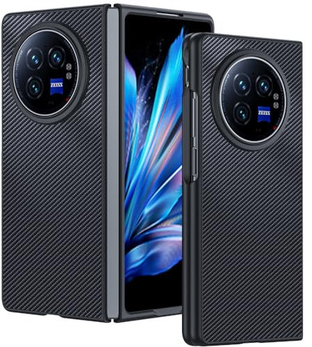 QINOUK Custodia per Vivo X Fold 3 Pro, Antigraffio, Protettiva in PC Rigido, Case Carbonio Fibra Texture - Nero