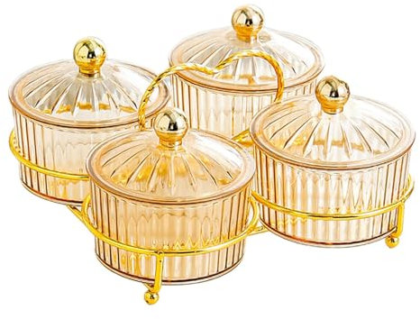 MagiDeal Assiettes de fruits secs divisées, plateau de service d'apéritif, polyvalent, bonbons, noix, plat avec couvercle pour salon, café, Bar, mariage, 4 grilles