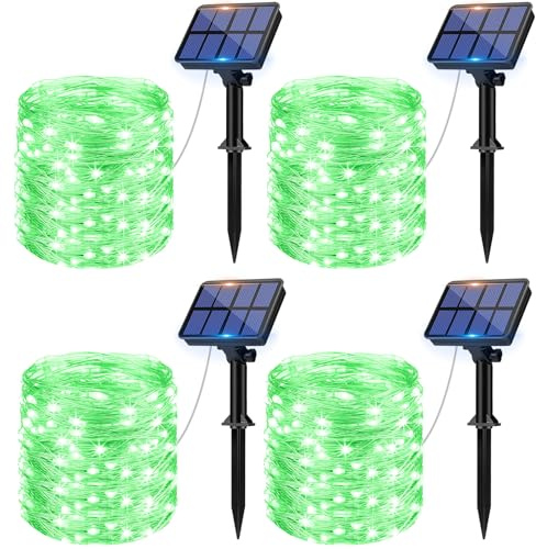 litogo [4 Pacchi Verde Catena Luminosa Esterno Solare, 12m 120 LED Luci Solari Esterno 8 Modalità Impermeabili Filo di Rame Lucine da Esterno per Giardino, Natale, Patio, Matrimonio, Festa