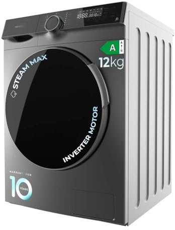 Cecotec Lavadora 12 Kg Bolero DressCode 121000 Steel A Essential, 1400 rpm máximas Regulables, 2000 W, Certificación WoolMark, Motor Inverter Plus, 14 Programas,Spa Care, Delay Start