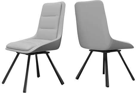 FATIVO Esszimmerstühle Leder 2er Set drehbarer Grau Küchenstuhl, Drehstühle Esszimmer Stuhl drehbar Esstischstuhl Belastbar 150kg, Design Polsterstuhl drehbar mit hohe Rückenlehne für Restaurant