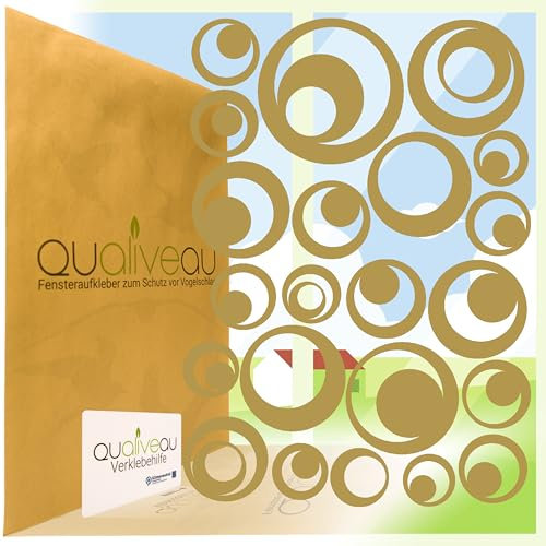 QUALIVEAU® 22 Retro Kreise Aufkleber zum Schutz vor Vogelschlag (Gold Seidenmatt)