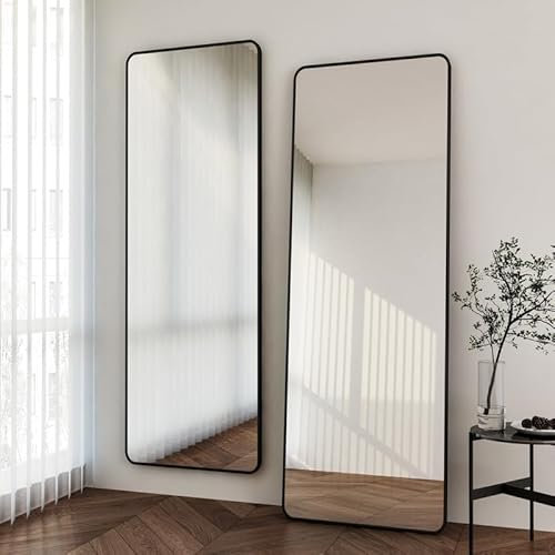 Boromal WDWRITTI Schwarz Ganzkörperspiegel Wandspiegel 80x180cm groß Metallrahmen Rechteckiger Standspiegel Runde Ecke Wandmontage Spiegel für Ankleidezimmer, Schlafzimmer, Wohnzimmer, Badezimmer