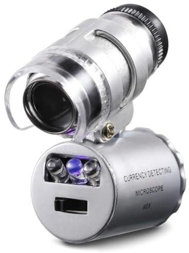 Uadme Microscopio de Bolsillo 60X, Mini Microscopio Monoculo, Lupa de Joyería Portátil, con Luz LED, Lupa de Mano para Joyería, Diamantes, Gemas, Monedas
