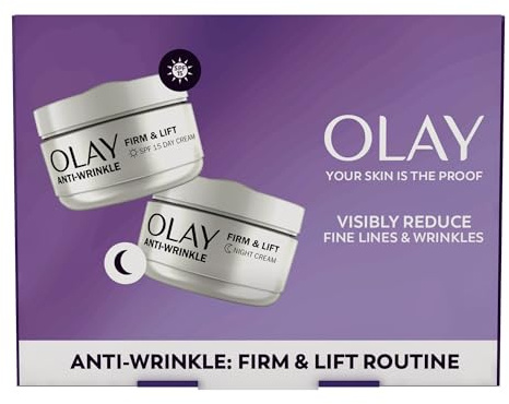 Olay Anti-Wrinkle SPF15 Day & Night Cream Gift Set | Firm & Lift Duo, anti-ageing skincare for women, nourishes & firms