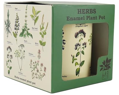 Gift Republic Herbs Enamel Plant Pot, Metal, Cream, One Size