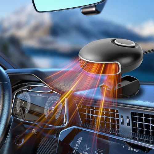 OBEST Car Heater 12V, Portable Heater for Car Heating/Cooling Fan 2 in 1, Car Windscreen Defogger Defroster Anti-Fog with Cigarette Lighter, 360° Adjustable Low Noise For Vehicles