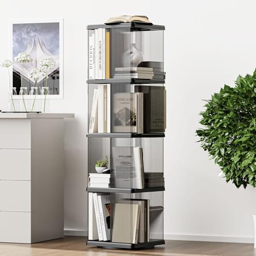 Drehbares Bücherregal - ELPHECO 360 Grad Stehendes Bücherregal, 4 Ebenen Stehendes Regal, Drehbares Regal für Kinder und Erwachsene, Aufbewahrungsregal für Wohnzimmer, Büro, Arbeitszimmer, Rechteckig