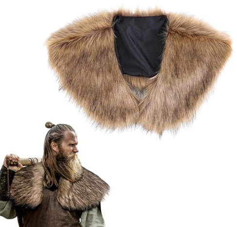 CXNXFD Herren Kunstpelzkragen Schal Schal, Wikingerfell Schulterfell, Mittelalterlicher Krieger, Karneval, Kostümparty