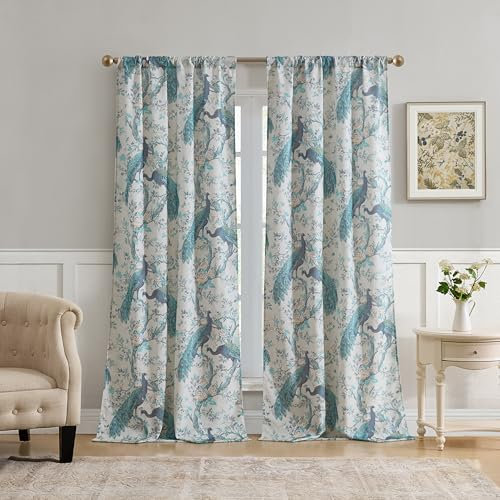 Laura Ashley Belvedere Fenstervorhänge mit Stangentasche, 243,8 cm Länge, 2 Paneele, Lichtfilterung, Hellblau