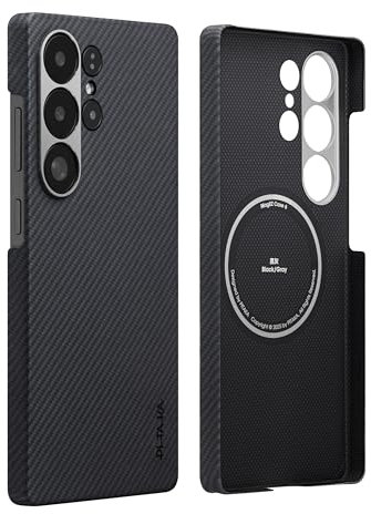 pitaka Hülle für Samsung Galaxy S25 Ultra Ultradünne Handyhülle Magnetische und Kratzfeste Schutzhülle aus Aramidfaser mit Kameraschutz und Angenehmem Griff Schwarz/Grau
