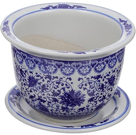 DIKACA Pot Weißer Blumentopf aus Porzellan Bonsai Übertopf Blumenbehälterschale Bürodekor Bonsai Pflanzgefäße für den Innenbereich Bonsaischale mit Untertasse Orchideentopf Drinnen Büro