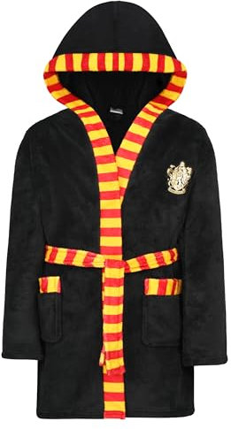Harry Potter Accappatoio bambini ragazzi e ragazze vestaglia in pile per bambini con cappuccio, Notturno-nero, 152