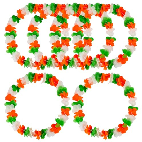 6 Stück St. Patrick's Day Halsgirlande Irische Blumengirlande Halskette Irische Farben Blumengirlande Urlaub Stoff Lei Girlanden Verkleidung Leis für Outdoor-Parade