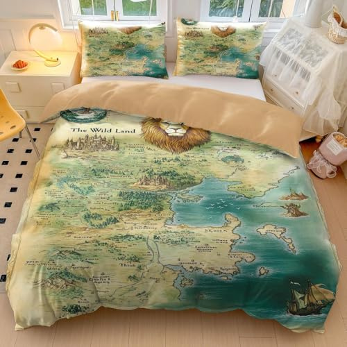 USRUTIUD Verzaubertes Bettwäsche-Set mit Weltkarten-Motiv, Schlafzimmer-Bettwäsche, weiche Mikrofaser (4, Einzelbett + 50 x 75 cm x 2)
