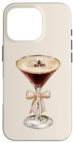 Espresso Martini Bow Phone Case, Neutral, Cocktail, Cover Case for iPhone 16 Pro