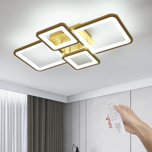Toolight LED Deckenleuchte Dimmbar, 54W LED Deckenlampe Dimmbar mit Fernbedienung, 3000K-6500K, Modern Gold Geometrisch Deckenbeleuchtung für Schlafzimmer Wohnzimmer Küche Esszimmer, 62CM