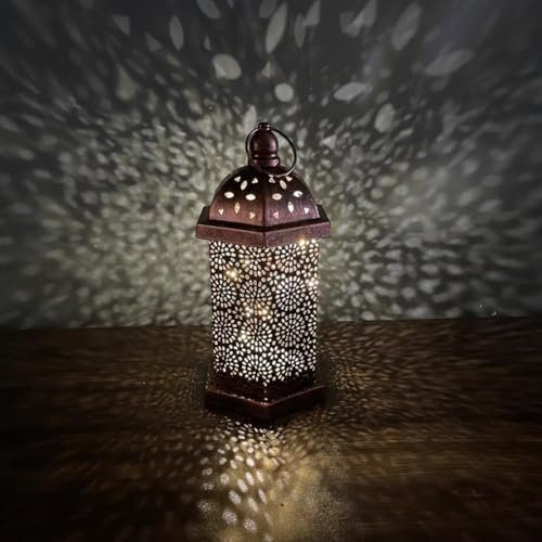 Antike orientalische marokkanische Laterne aus Metall, hängende Hängeleuchte Kerzenlaterne, Lampe, dekorative Dekoration für drinnen und draußen, mittelgroß