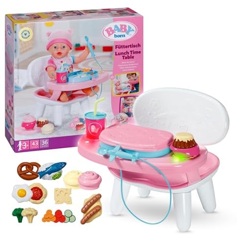 BABY born Esstisch Lunch Time mit Licht und Sound für 43 cm Puppen | Licht- und Soundfunktion, über 10 Gerichte und Getränke, passend für 43 cm Puppen
