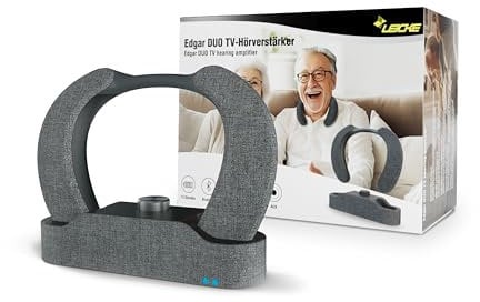 LEICKE Edgar Duo Haut-parleur TV – Casque de nuque portable sans fil avec amplificateur auditif pour personnes âgées malentendantes Bluetooth 5.3, HDMI, entrée auxiliaire et optique TV Amplificateur