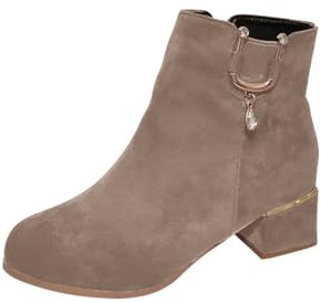 Stivaletti alla caviglia da donna, comodi, eleganti, con tacco basso e grosso, stivaletti Chelsea classici con cerniera laterale con diamante da donna, stivali da passeggio per feste all'aperto