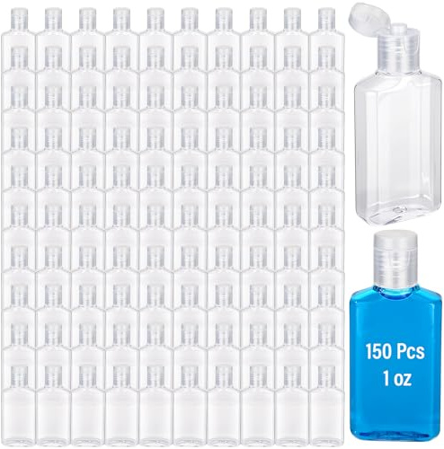LemonRoad 150 Stück 28 ml Reiseflaschen, Großpackung, Händedesinfektionsmittel, Mini-Flaschen mit Klappdeckel, tragbar, leer, nachfüllbar, Behälter für Shampoo, Lotion, Flüssigkeit, Körperseife, Creme