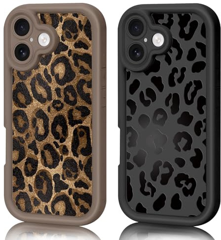 AICISINGN 2 Stück Handyhülle für iPhone 17 Hülle Aesthetic Leopard mit Muster Matte Case Frauen Mädchen, Weich TPU Schutzhülle Stoßfest Bumper Case für iPhone 17, 04
