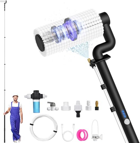 6.2M Water-Fed Washing Kit with Soap-Dispenser | Electric Solar Panel Cleaning Brush and Pole for Windows, Gutters, Solar Panels & Exterior Walls