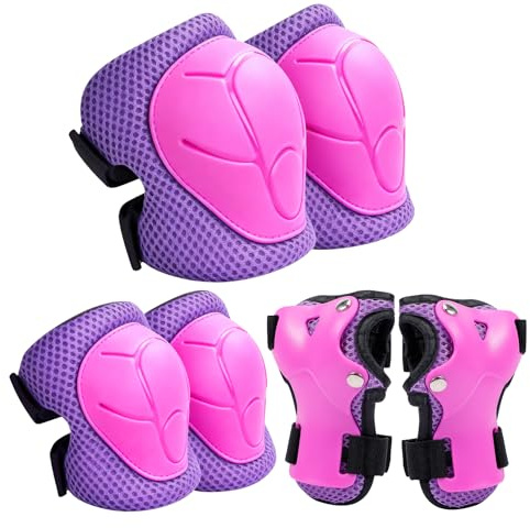 Zorplex Protezione Kit per Bambini, Sicurezza Set Bambino, 6 in 1 Ginocchiere, Gomitiere, Tutore Polso Protezioni Set, Regolabile Attrezzatura Protettiva per Skateboard, Scooter e Rollerblade (Rosa)