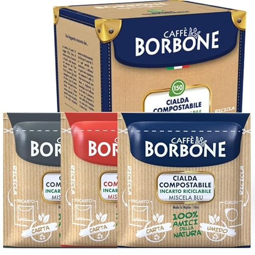 150 Cialde Mix Assaggio - Caffè Borbone Miscela Nera Rossa Blu - Cialda Compostabile Sistema ESE