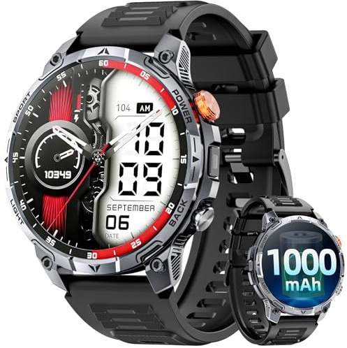 Military Smart Watches for Men,1.75″ Smartwatch with 100-Day Ultra-Long Battery/Flashlight,Fitness Watch for Heart Rate/Sleep/SpO2 /Calling/110+ Sports Mode Smart Watch for Android IOS 1000 mAh